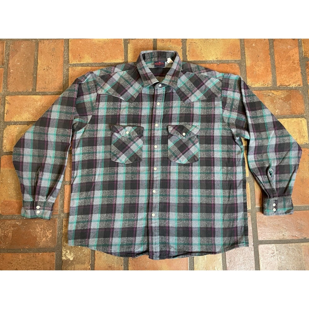 Vintage Dakota Western Shir Mens XL Pearl Snap Flannel Plaid Five Brother